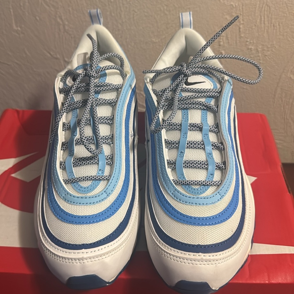 Nike Air Max 97 White and Blue Sneakers - Picture 6 of 9